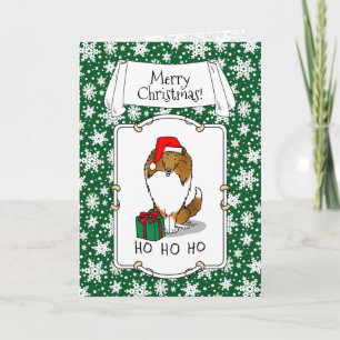 Christmas Santa Hat Shetland Sheepdog (sable) Cute Card