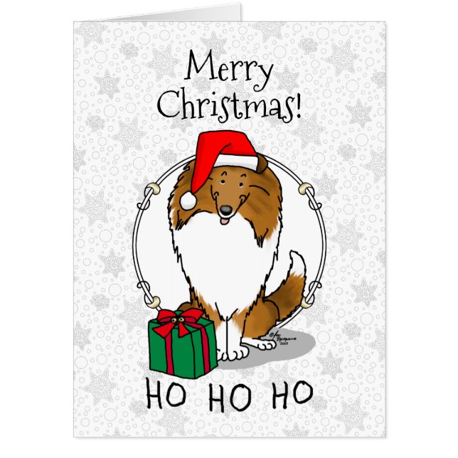 Christmas Santa Hat Shetland Sheepdog (sable) Cute Card (Front)