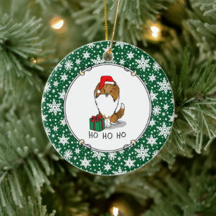 Christmas Santa Hat Shetland Sheepdog (sable) Cute Ceramic Ornament
