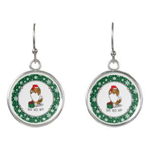 Christmas Santa Hat Shetland Sheepdog (sable) Cute Earrings