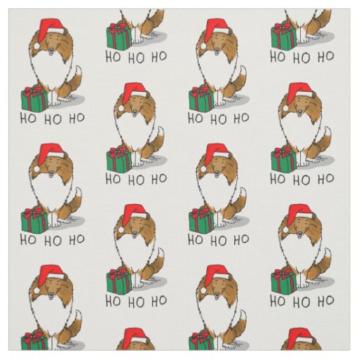 Christmas Santa Hat Shetland Sheepdog (sable) Cute Fabric
