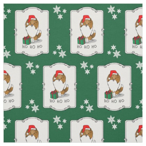 Christmas Santa Hat Shetland Sheepdog (sable) Cute Fabric