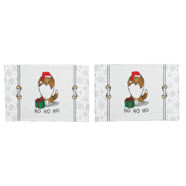 Christmas Santa Hat Shetland Sheepdog (sable) Cute Pillow Case (Front-Set)