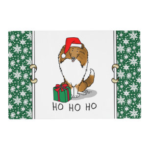 Christmas Santa Hat Shetland Sheepdog (sable) Cute Placemat
