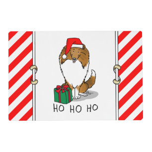 Christmas Santa Hat Shetland Sheepdog (sable) Cute Placemat