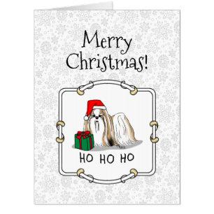 Christmas Santa Hat Shih Tzu (tan white) Dog Cute Card