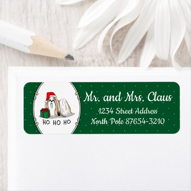 Christmas Santa Hat Shih Tzu (tan white) Dog Cute Label (Insitu)