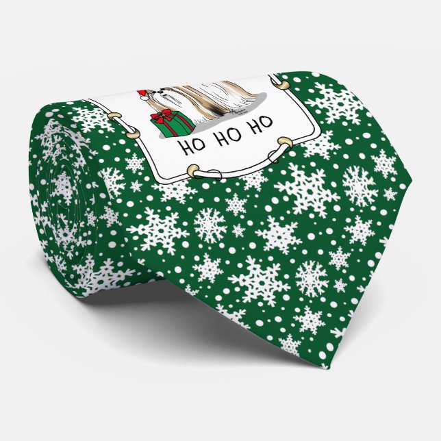 Christmas Santa Hat Shih Tzu (tan white) Dog Cute Neck Tie (Rolled)