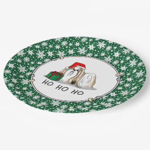 Christmas Santa Hat Shih Tzu (tan white) Dog Cute Paper Plates