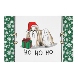 Christmas Santa Hat Shih Tzu (tan white) Dog Cute Placemat