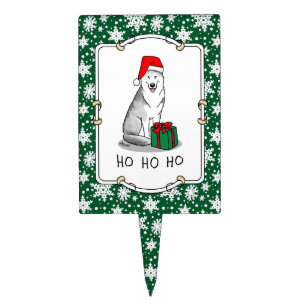 Christmas Santa Hat Siberian Husky (silver) Cute Cake Topper