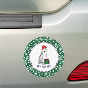 Christmas Santa Hat Siberian Husky (silver) Cute Car Magnet