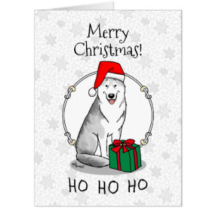 Christmas Santa Hat Siberian Husky (silver) Cute Card