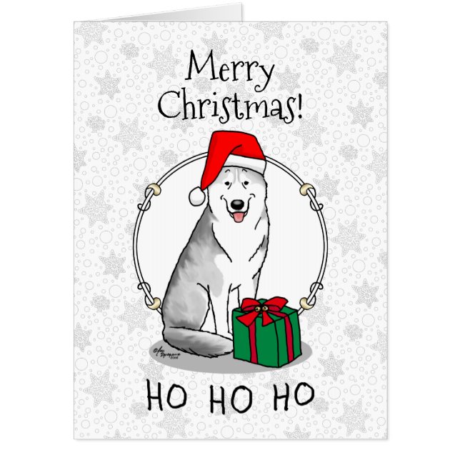 Christmas Santa Hat Siberian Husky (silver) Cute Card (Front)