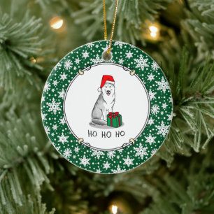 Christmas Santa Hat Siberian Husky (silver) Cute Ceramic Ornament