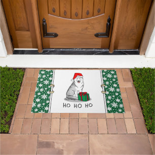 Christmas Santa Hat Siberian Husky (silver) Cute Doormat