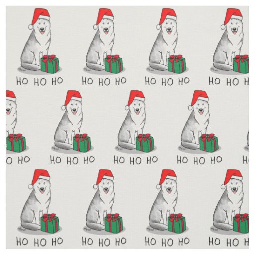 Christmas Santa Hat Siberian Husky (silver) Cute Fabric