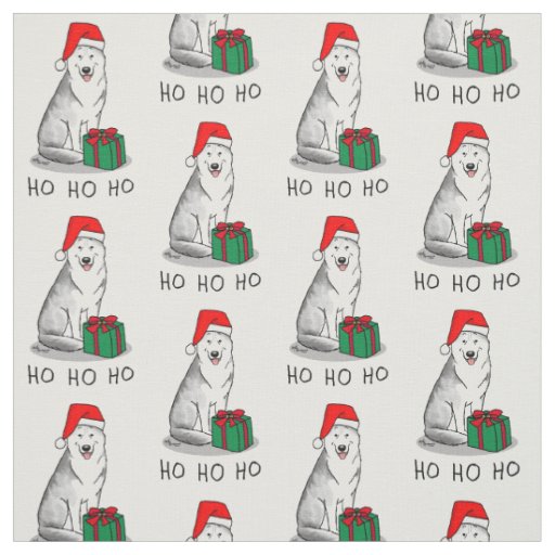 Christmas Santa Hat Siberian Husky (silver) Cute Fabric