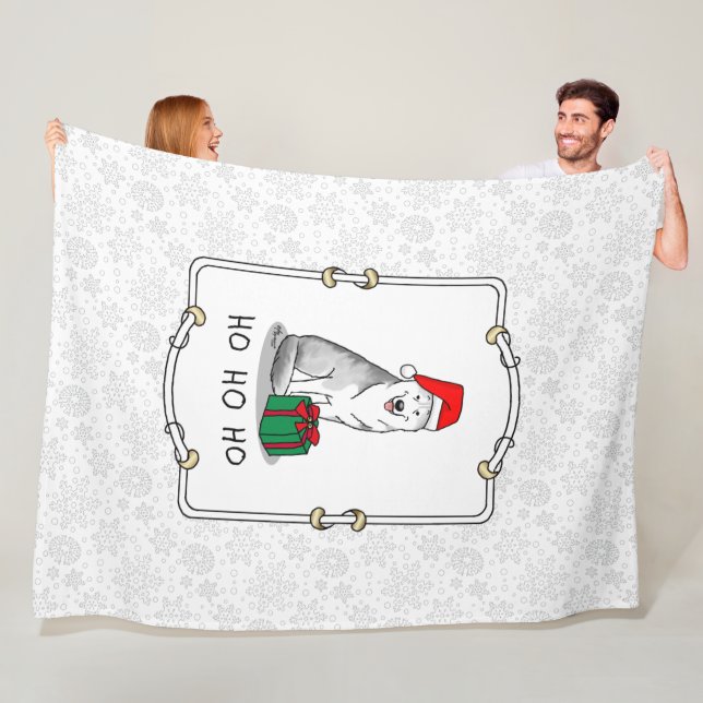 Christmas Santa Hat Siberian Husky (silver) Cute Fleece Blanket (In Situ)