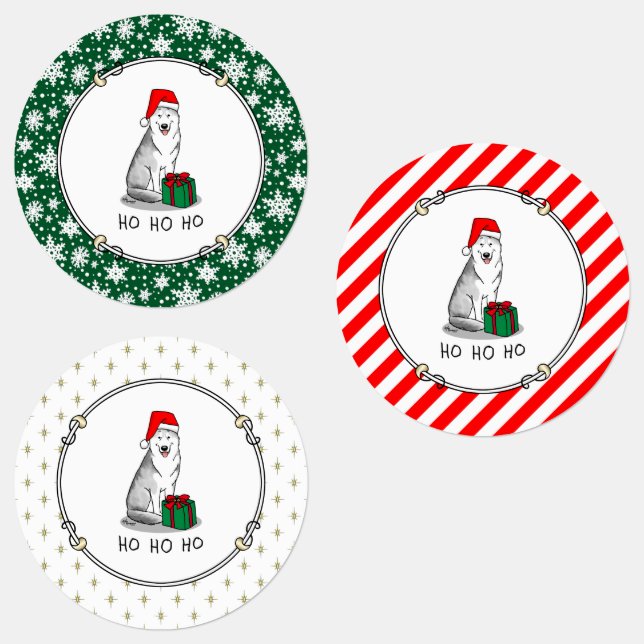 Christmas Santa Hat Siberian Husky (silver) Cute Labels (Group)