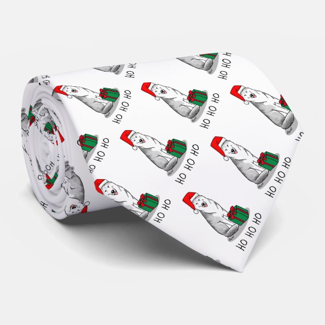 Christmas Santa Hat Siberian Husky (silver) Cute Neck Tie (Rolled)