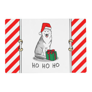 Christmas Santa Hat Siberian Husky (silver) Cute Placemat