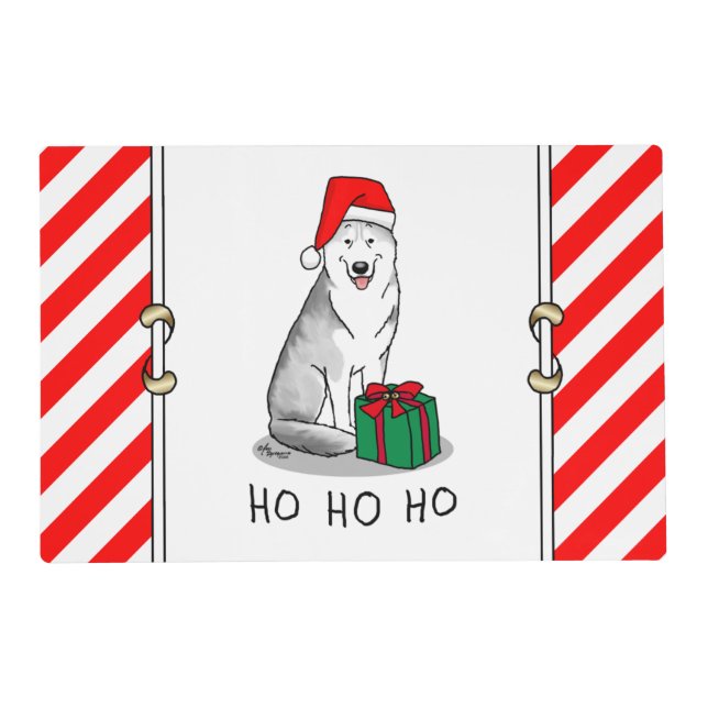 Christmas Santa Hat Siberian Husky (silver) Cute Placemat (Back)