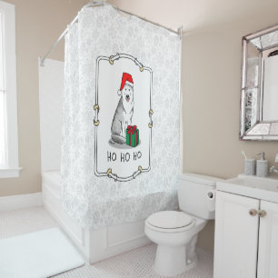 Christmas Santa Hat Siberian Husky (silver) Cute Shower Curtain