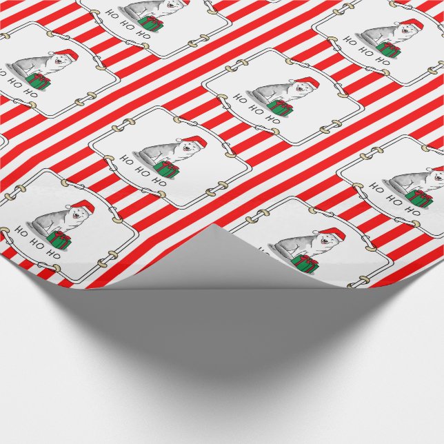 Christmas Santa Hat Siberian Husky (silver) Cute Wrapping Paper (Corner)