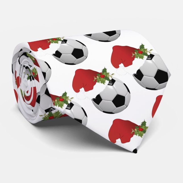 Christmas Santa Hat Soccer Design Neck Tie (Rolled)