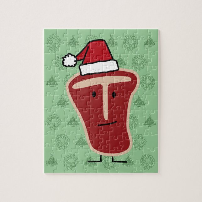 Christmas Santa Hat T-Bone Steak meat protein Jigsaw Puzzle (Vertical)