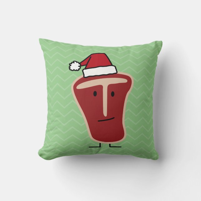 Christmas Santa Hat T-Bone Steak meat protein Throw Pillow (Front)
