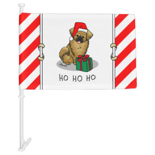 Christmas Santa Hat Tibetan Spaniel (Brown) Cute Car Flag