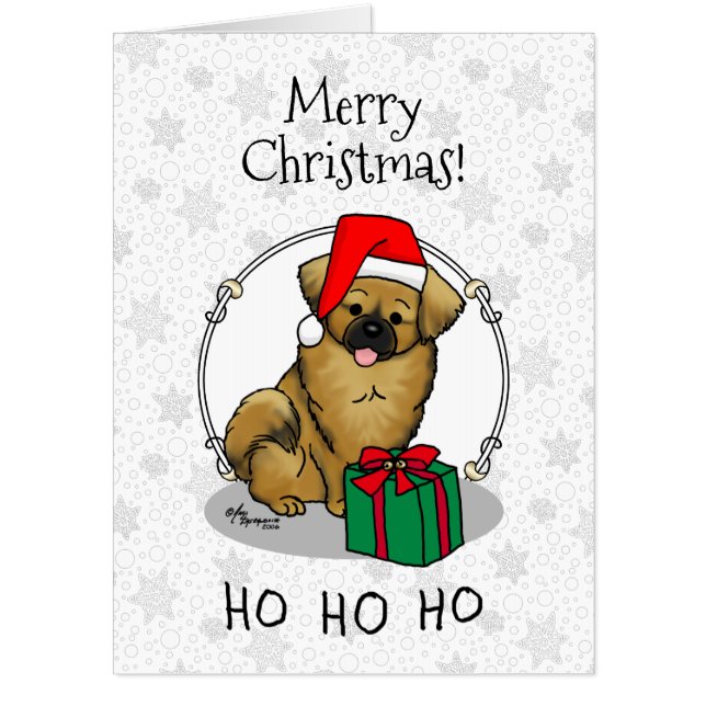 Christmas Santa Hat Tibetan Spaniel (Brown) Cute Card (Front)