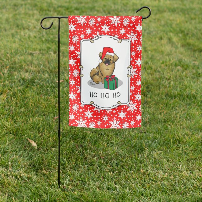 Christmas Santa Hat Tibetan Spaniel (Brown) Cute Garden Flag (In SItu)
