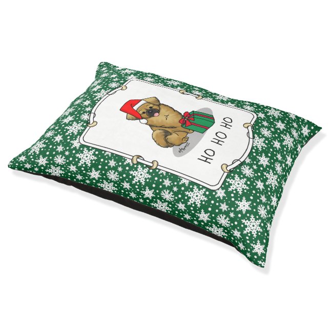 Christmas Santa Hat Tibetan Spaniel (Brown) Cute Pet Bed (Angled)