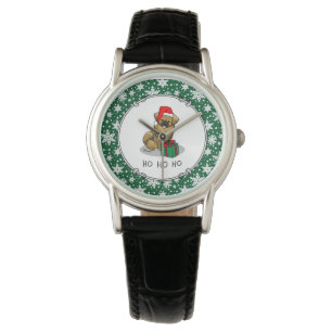 Christmas Santa Hat Tibetan Spaniel (Brown) Cute Watch