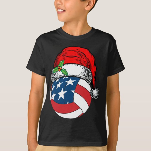 Christmas Santa Hat Volleyball Sport Funny Gift T-Shirt (Front)