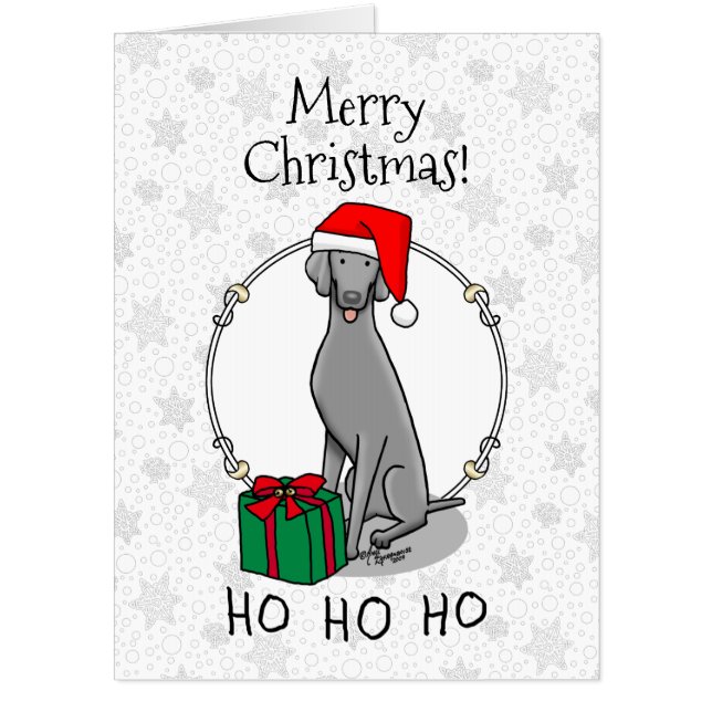 Christmas Santa Hat Weimaraner Dog (gray 1) Cute Card (Front)