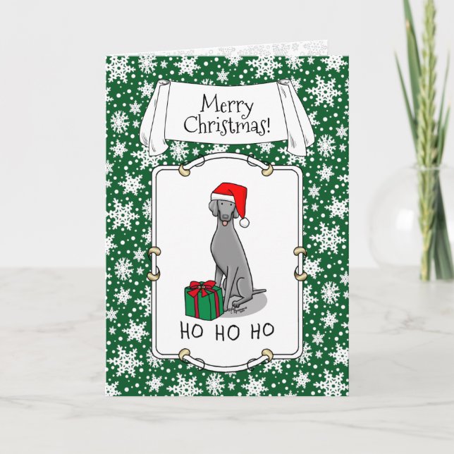 Christmas Santa Hat Weimaraner Dog (gray 1) Cute Card (Front)