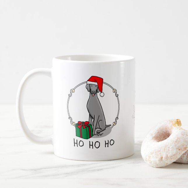 Christmas Santa Hat Weimaraner Dog (gray 1) Cute Coffee Mug (With Donut)