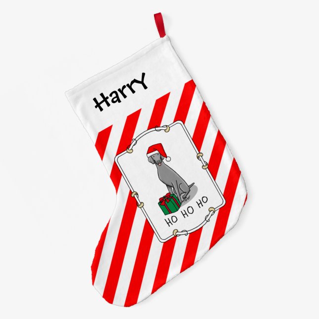 Christmas Santa Hat Weimaraner Dog (gray 1) Cute Large Christmas Stocking (Back (Hanging))