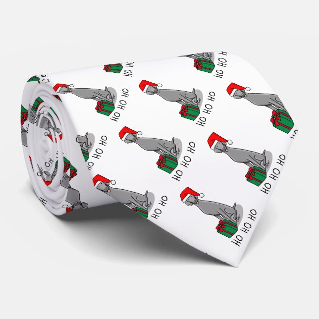 Christmas Santa Hat Weimaraner Dog (gray 1) Cute Neck Tie (Rolled)