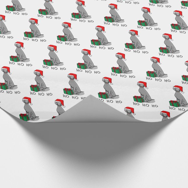Christmas Santa Hat Weimaraner Dog (gray 1) Cute Wrapping Paper (Corner)