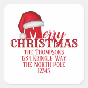 Christmas Santa Hat Whimsical Return Address Square Sticker