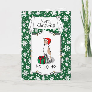 Christmas Santa Hat Whippet Dog Fawn & white Cute Card