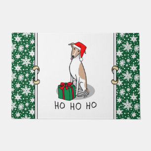 Christmas Santa Hat Whippet Dog Fawn & white Cute Doormat