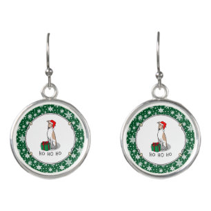 Christmas Santa Hat Whippet Dog Fawn & white Cute Earrings