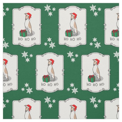 Christmas Santa Hat Whippet Dog Fawn & white Cute Fabric