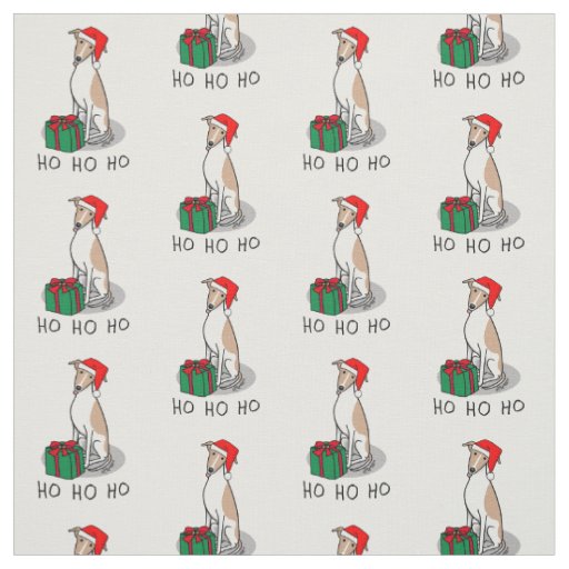 Christmas Santa Hat Whippet Dog Fawn & white Cute Fabric
